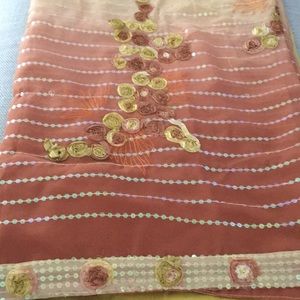 Embroidered Coral-Pink Floral Evening Dress